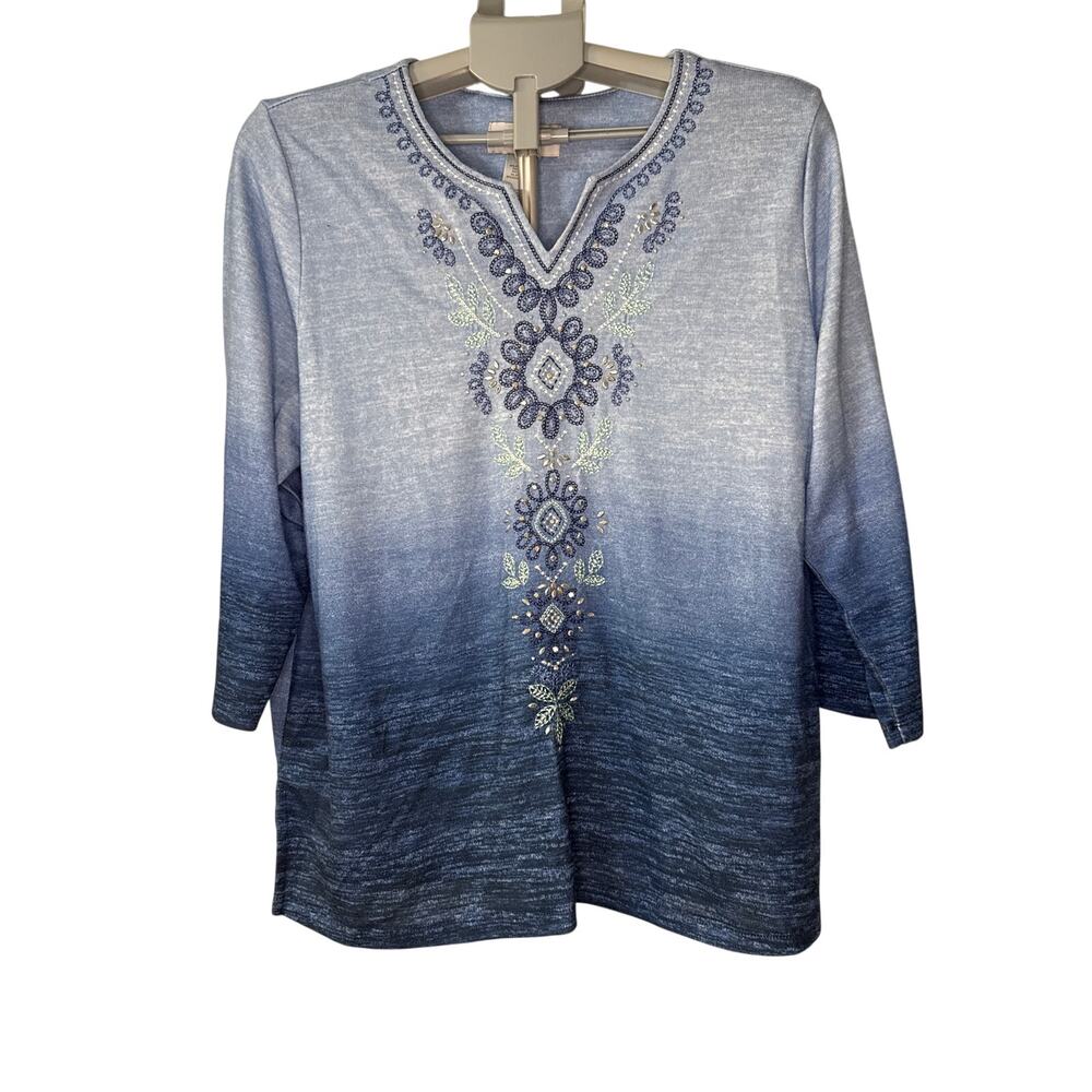 Alfred Dunner Women's Plus Size Large Ombre Embroirdered Top